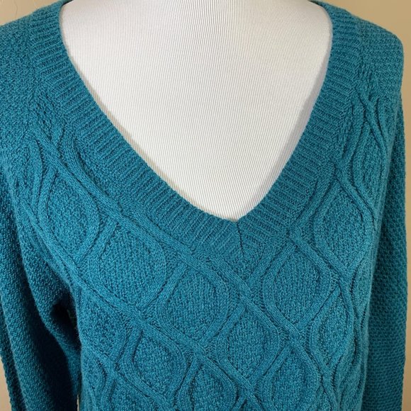 89th and Madison Knit Sweater Large Teal LS VNeck - Picture 2 of 7
